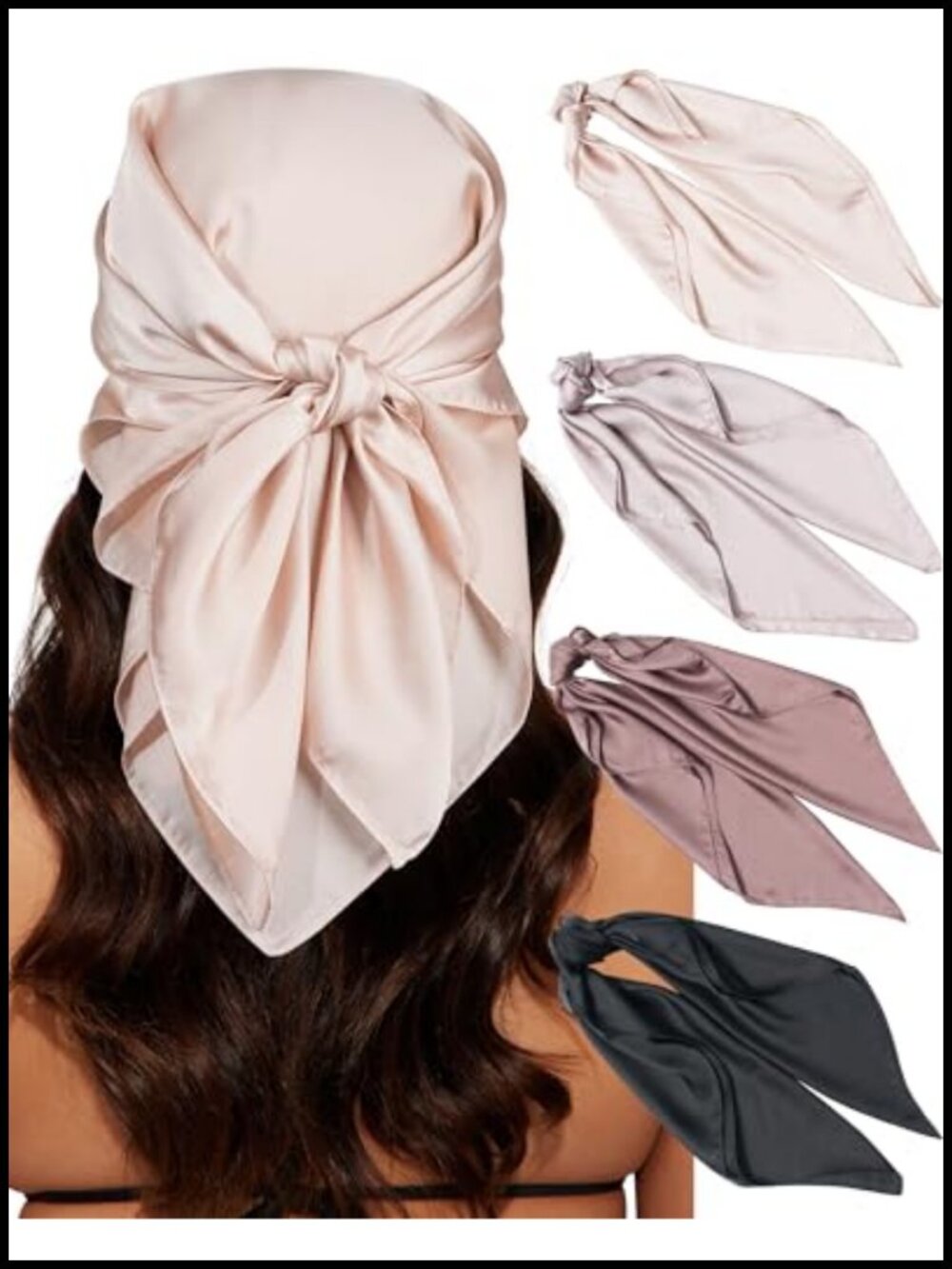 Satin Head Scarf Silk Feel Hair Bandanas Neck Wrap 4 Pc Lightweight